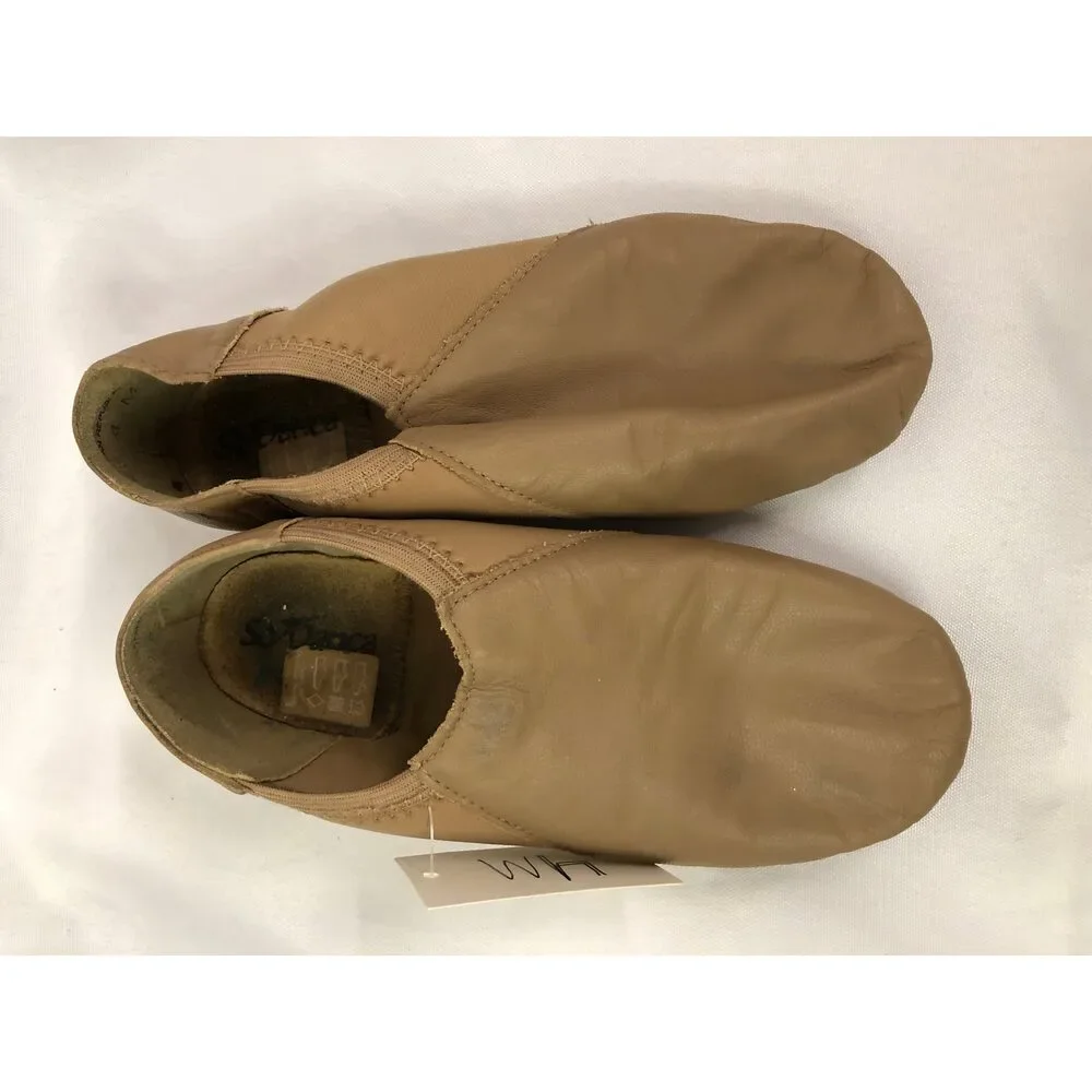 Pre-Owned Dance Jazz Shoes So Danca 4M Child JZ43 Tan Pull On Leather Split Sole